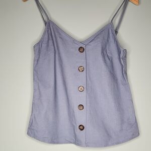Women's Blue Faux Button-Up Cami Top
